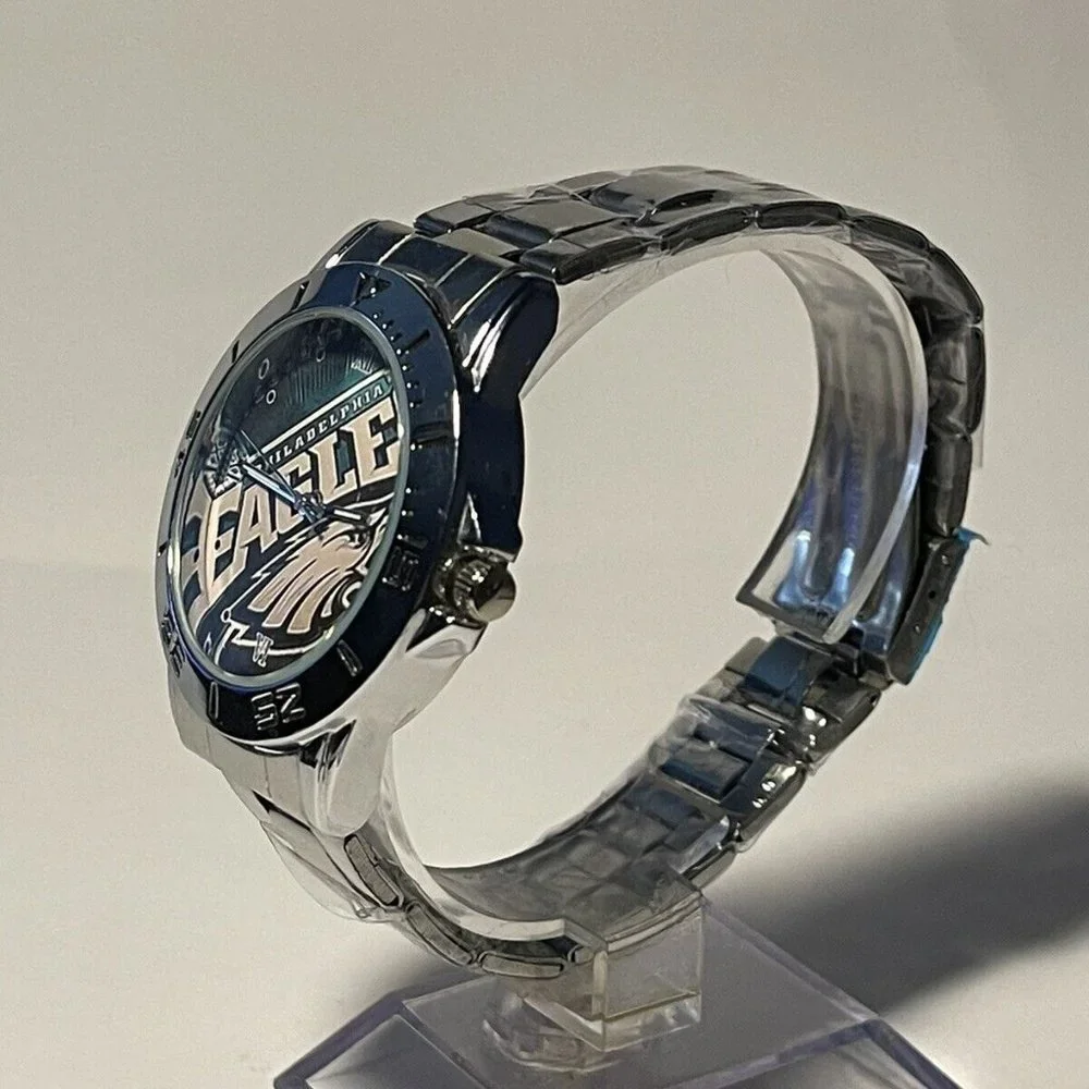 PHILADELPHIA EAGLES NFL Team Logo Stainless-Steel Silver Men's Watch NEW